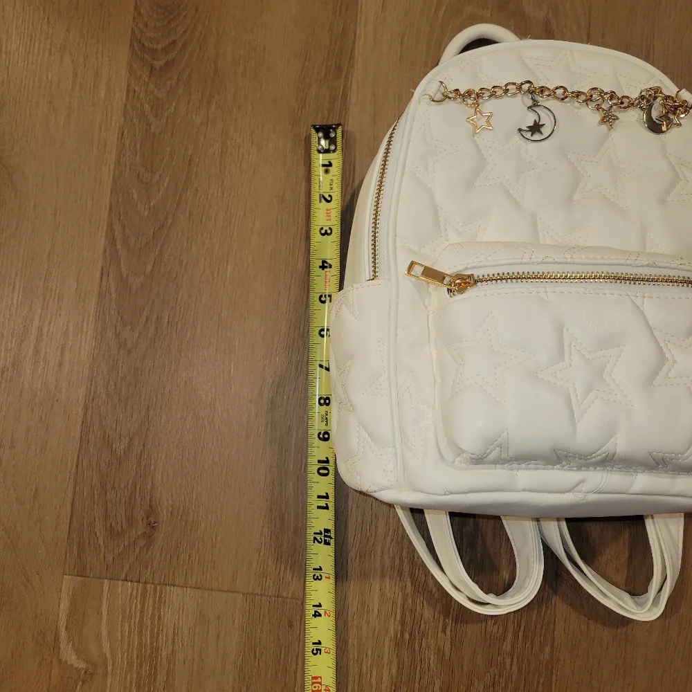 Like Dreams Quilted Stars and Moon Small White Backpack With Pom Pom New
